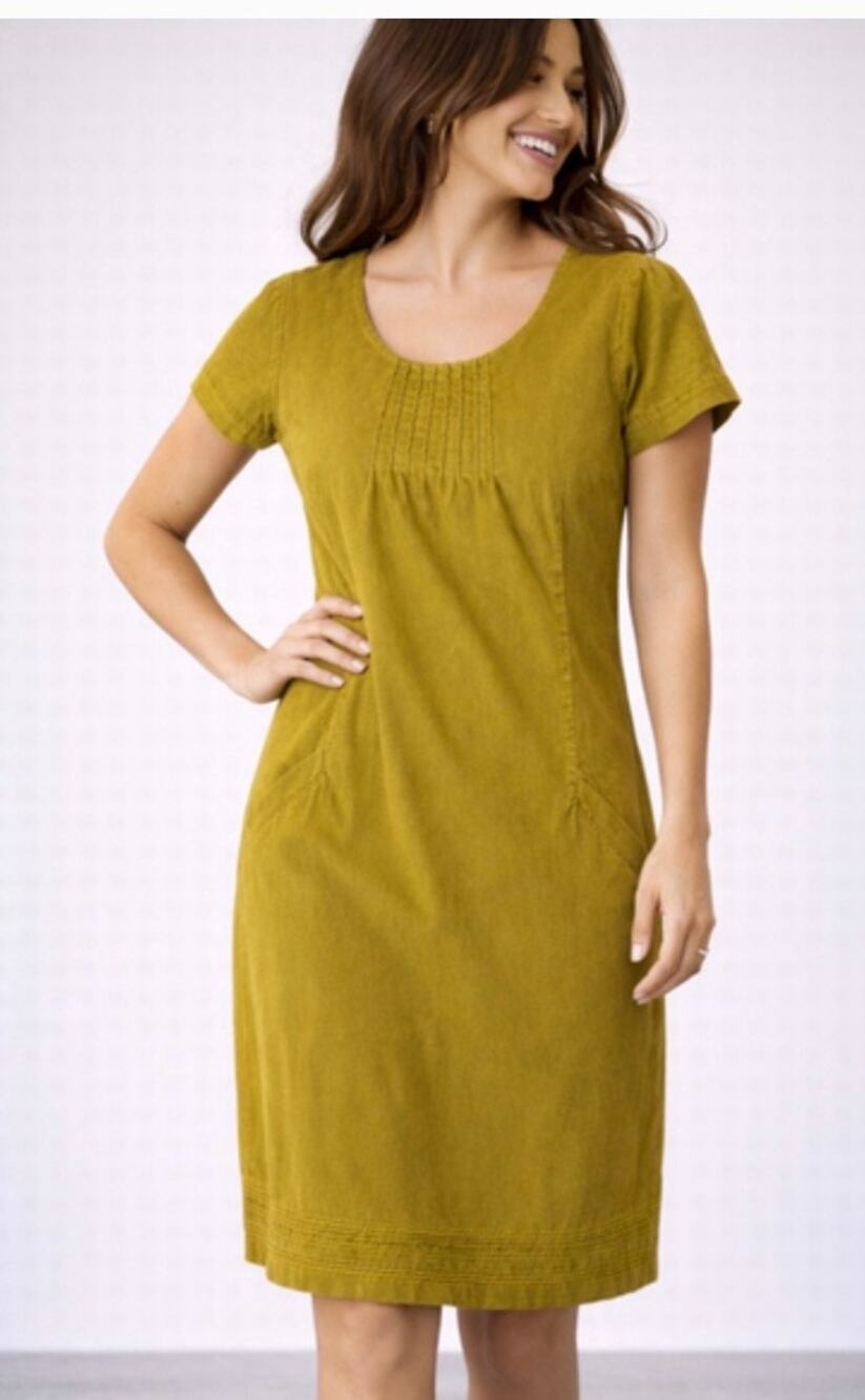 Boden Montmartre Corduroy Sheath Dress Green Fine Wale Pintuck Women's 4R